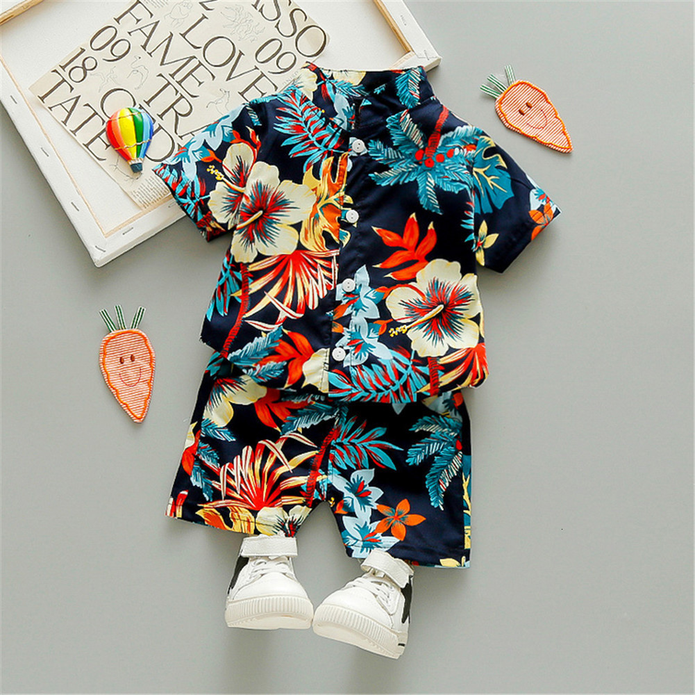 Clothing Sets 0 5Y Kids Baby Boy Clothes Boho Summer Floral Print 2Pcs Short Sleeve Shirt Shorts Child Beach Wear Casual Outfits 230724