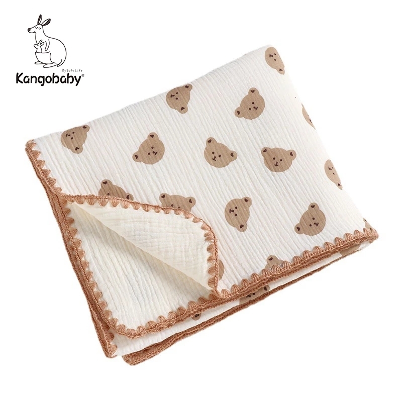 Quilts Kangobaby My Soft Life Spring Summer 4 Layers Muslin Cotton born Blanket Breathable Baby Swaddle Cute Cool Infant Quilt 230724
