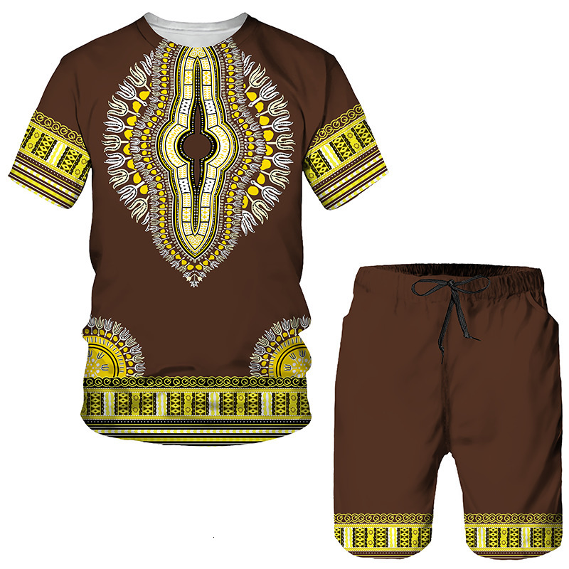 Mens Tracksuits Summer 3D African Print Casual Shorts Set Couple costume Retro Hip Hop TshirtShorts MensWomens Sportswear 230724