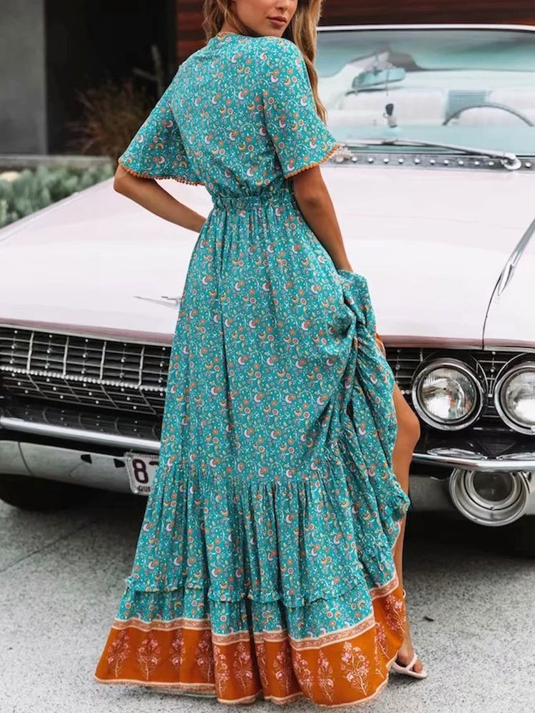 Basic Casual Dresses Summer Maxi Boho Dress Womens Tassel Bohemian Long Party Dress Womens Adhesive Flower Print Beach Dress 230724