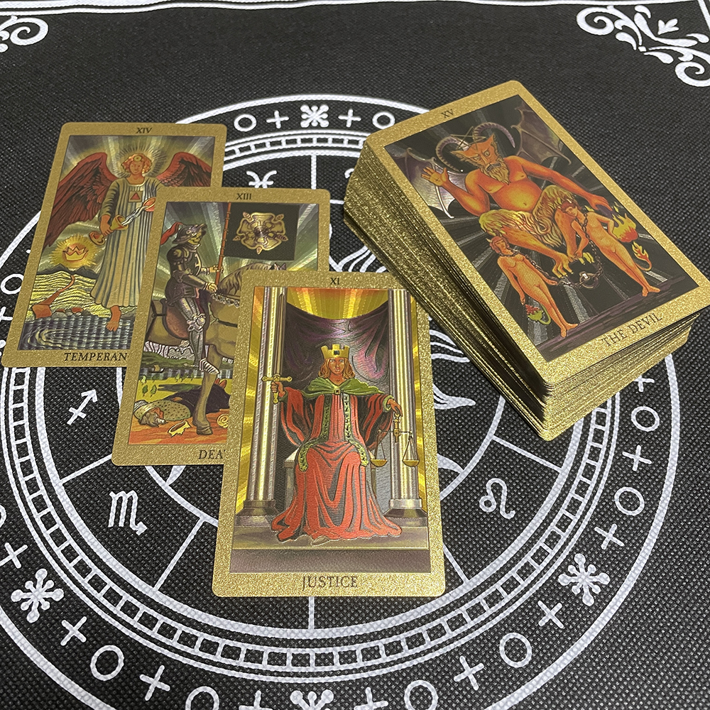 Outdoor Games Activities Golden Beautiful English Tarot 12x7cm Cards Deck High Quality Gold Big Size Witchcraft Classic for Beginners with Guidebook 2