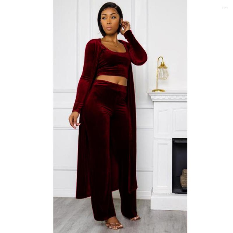 Womens Two Piece Pants All Black O Neck Long Sleeve Bro And Cardigan 3 Pieces Sexy Tight Club Party Lady Fashion Tracksuits