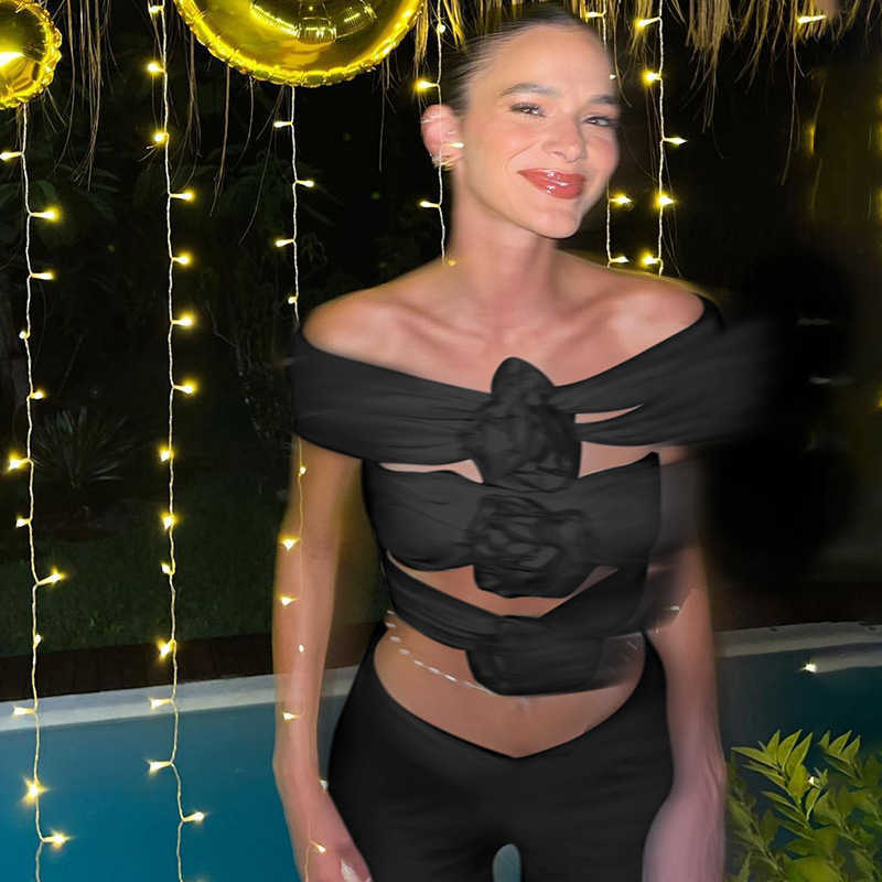 Women's Tanks flower hollowed-out one-shoulder top temperament fashionable slim hot girl versatile tank top woman