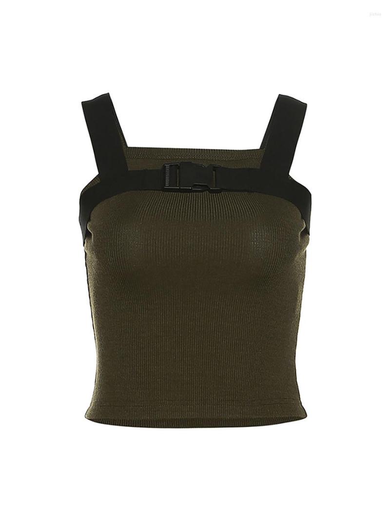 Womens Tanks Punk Tank Tops Sleeveless Spaghetti Strap Solid Color Camisole With Harness Belt