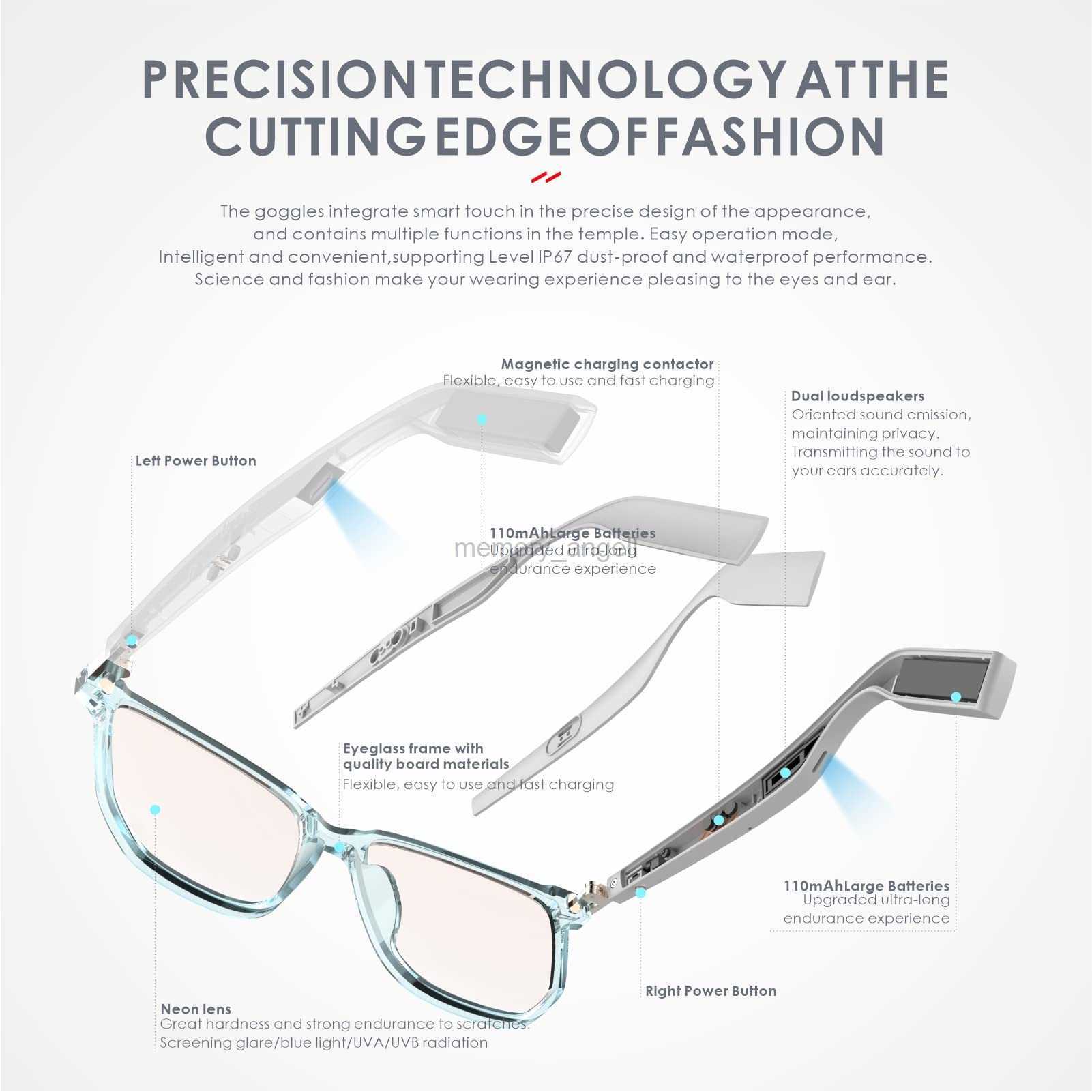 Smart Glasses Smart 3D Anti-Blue Voice Control Glasses Wireless Bluetooth Sunglasses Hands-Free Calling TWS Music Video Waterproof Eyeglasses HKD23072