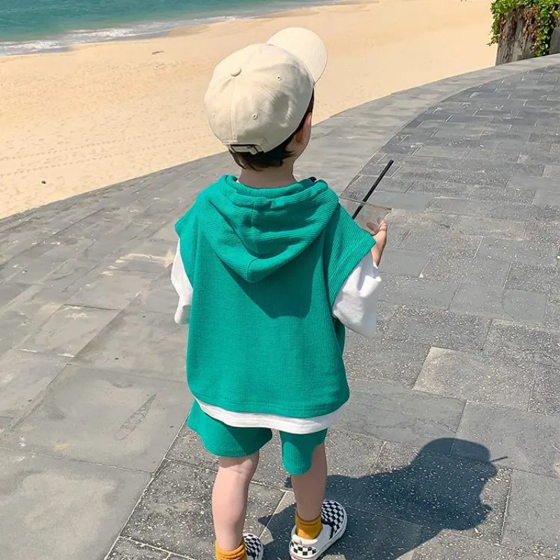 Clothing Sets Children Kids Boys Girls Clothes Short Sleeve Hooded Shirt short Kid 2Pcs Suit Cotton 2023 Summer Baby Boy Outfit 230724