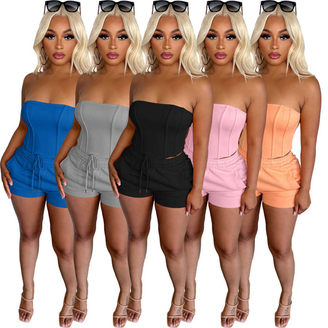 Designer Summer Outfits Women Tracksuits Two Piece Set Sexy Strapless Top and Shorts Matching Sportswear Jogger Suits Fitness Clothes