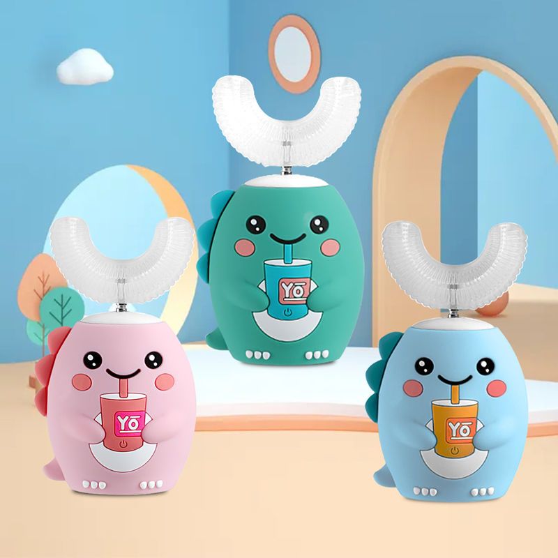360 degrees u shape sonic electric toothbrush rechargeable cartoon ipx7 waterproof sealing design for kids children teeth whitening with light smart t