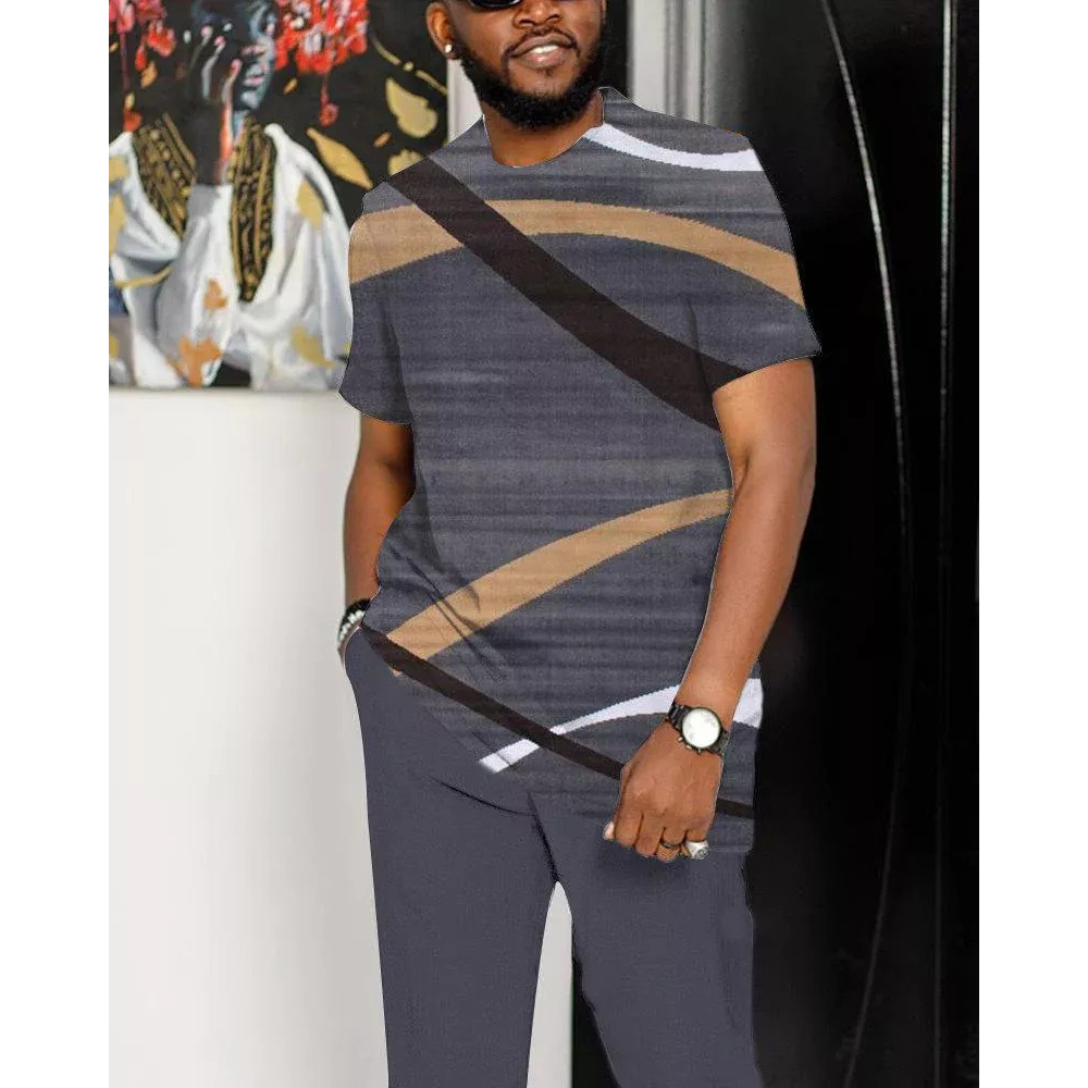 Men's Tracksuits Summer Tracksuit Short Sleeve T ShirtLong Pants 2 Piece Set Men Oversized Clothes Outdoor Joogers Outfit 3D Print Trousers Suit 