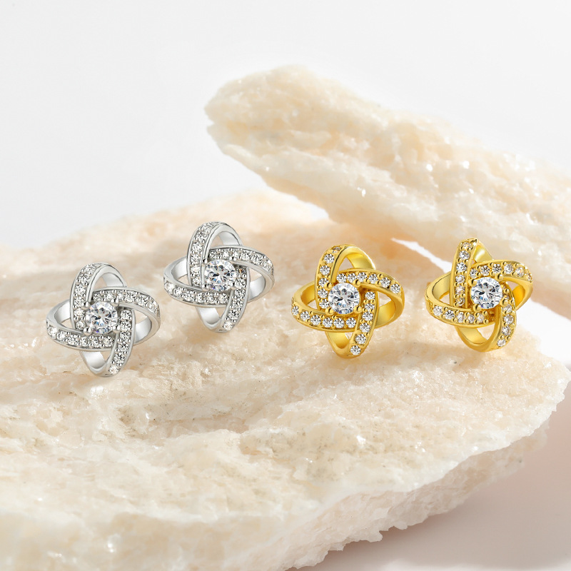 Elegant Blue Crystals & Floral Detail Small Stud Earrings Hypoallergenic 925 Silver Daisies Swiveling Ear Jewelry for Her