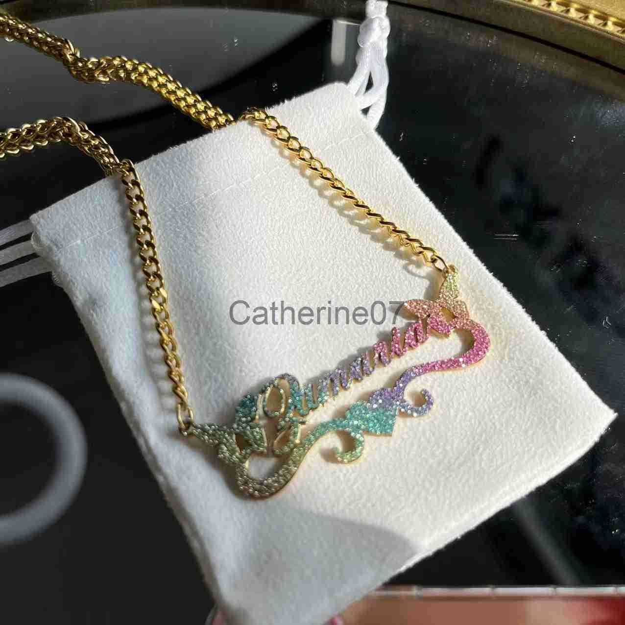 Pendant Necklaces Custom Stainless Steel Name Necklace For Women Color Name Cuban Chain Personalized Necklace Butterfly Heart Chain Choker Jewelry J23