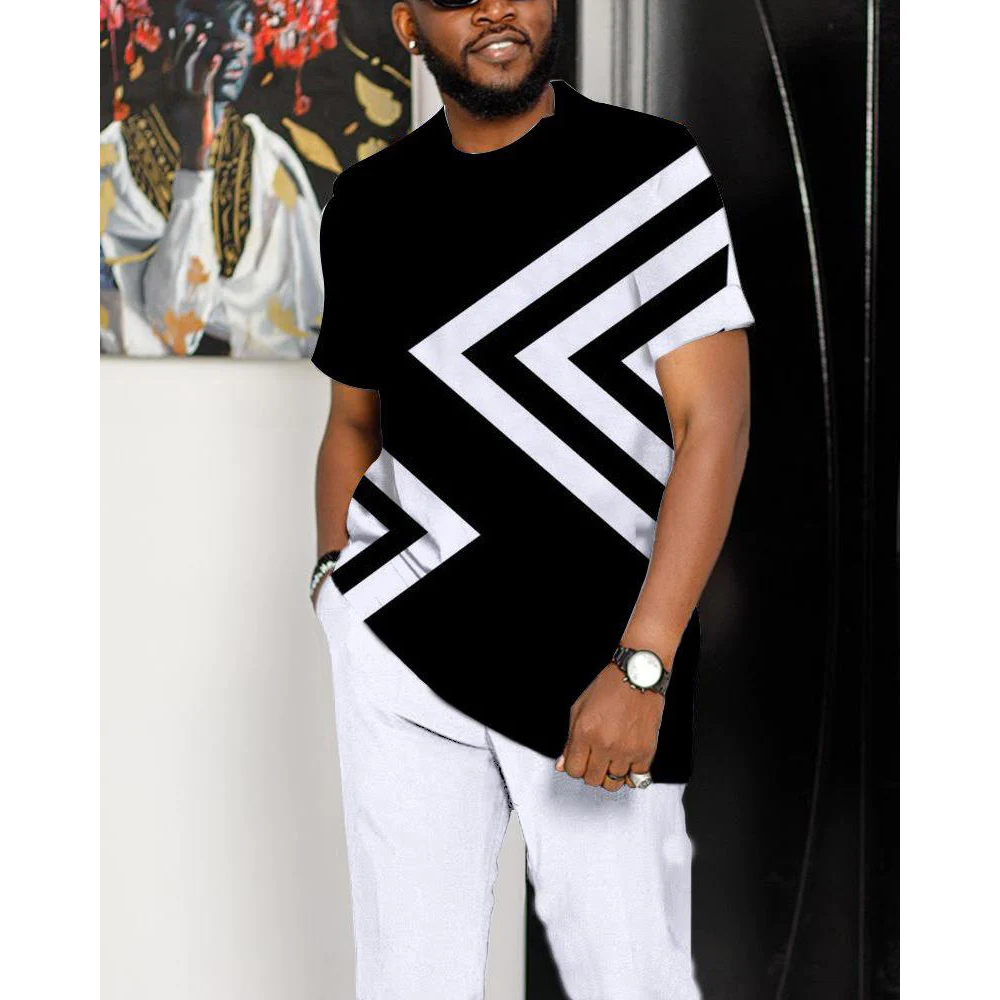 Men's Tracksuits Summer Tracksuit Short Sleeve T ShirtLong Pants 2 Piece Set Men Oversized Clothes Outdoor Joogers Outfit 3D Print Trousers Suit 