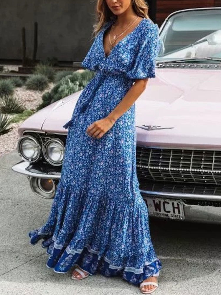 Basic Casual Dresses Summer Maxi Boho Dress Womens Tassel Bohemian Long Party Dress Womens Adhesive Flower Print Beach Dress 230724