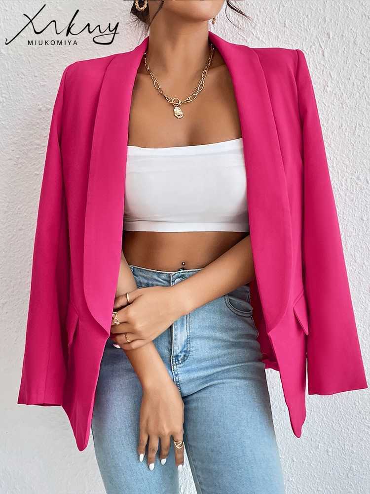 Rose Red Blazers For Women Spring 2023 Casual Coats Black Women's Jacket Suit Basic Slim Summer Blazer Women Jacket Office
