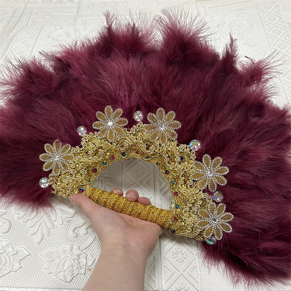 Other Hand Tools 1pcs African Turkey Feather Hand Fan Handmade Fans for Wedding Party Decoration Hand Fan with Stones Hand Held Feather Fan 230724