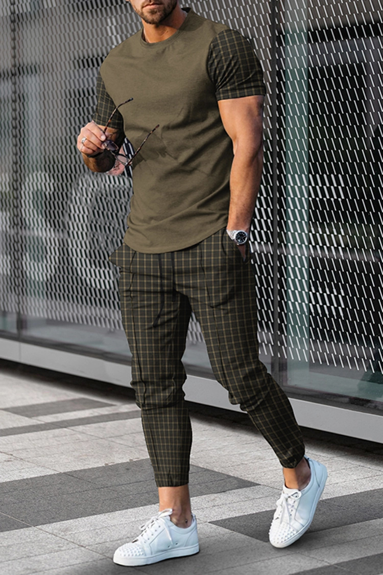 Men's Tracksuits Summer Trousers Tracksuit Set Sportwear 3d Print Stripe Short Sleeve T Shirtlong Pants 2 Piece Men Clothes 230724