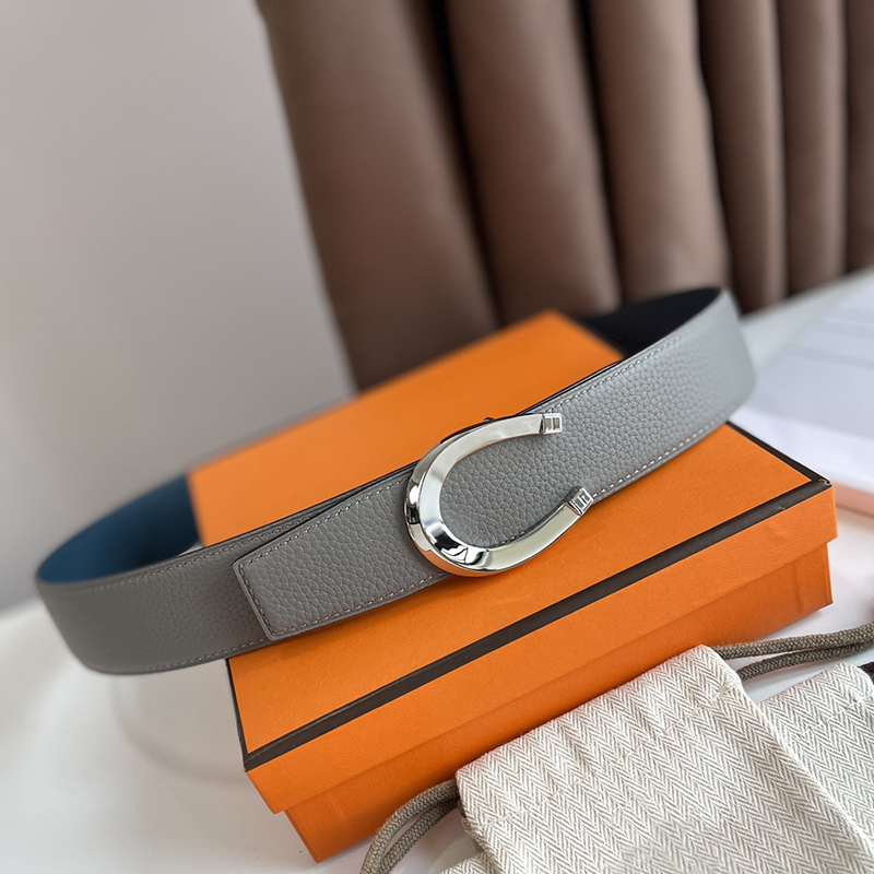 Man belt designer top quality Genuine Leather reversible belts for mens and womens with orange box letter buckle waistbands business casual fashion black men belts