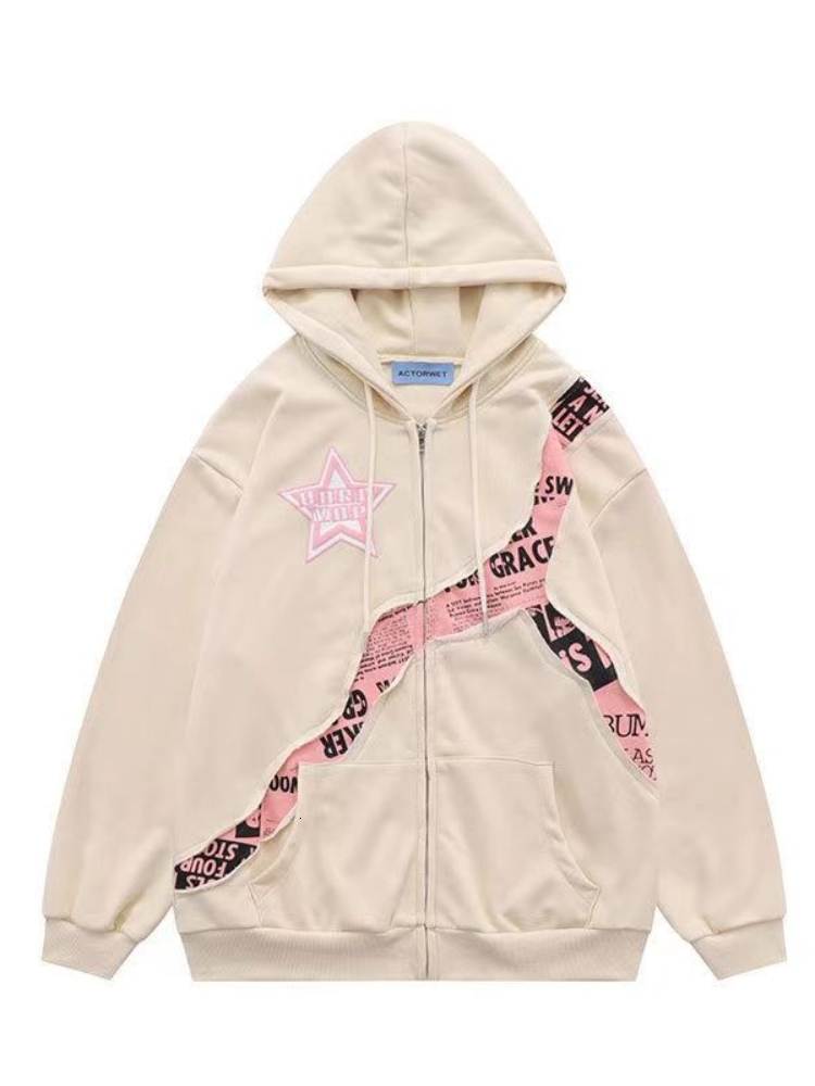 Womens Hoodies Sweatshirts Deeptown Y2K Vintage Zip Up Women Harajuku Hip Hop Letter Print Gothic Streetwear Loose Patchwork Tops Coats 230725