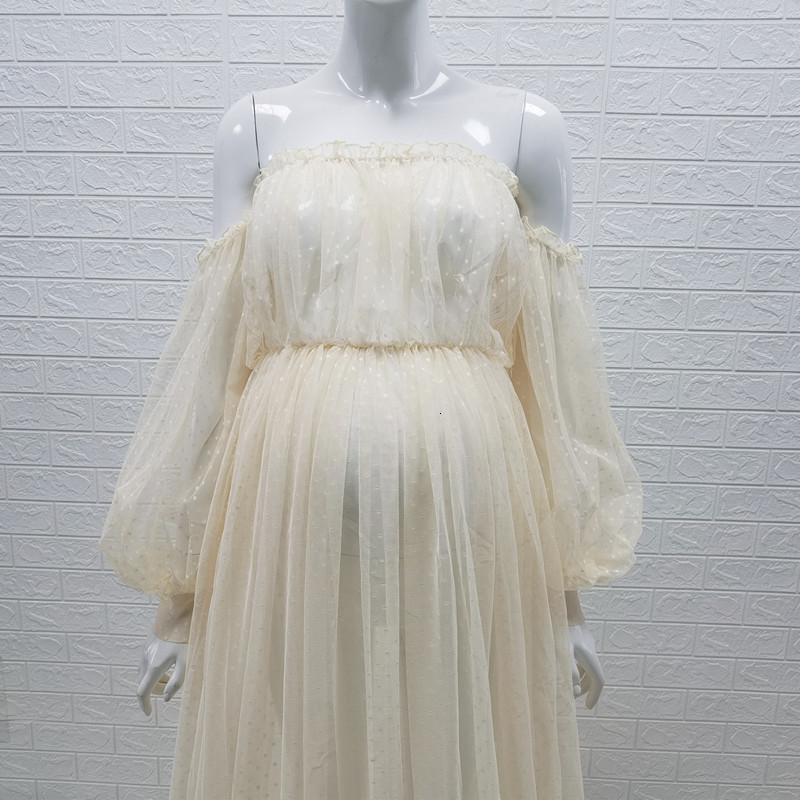 Maternity Dresses White Dot Tulle Maternity Pography Props Dress See Through Maternity Po Shoot Tulle Long Dress Lantern Sleeve 230724