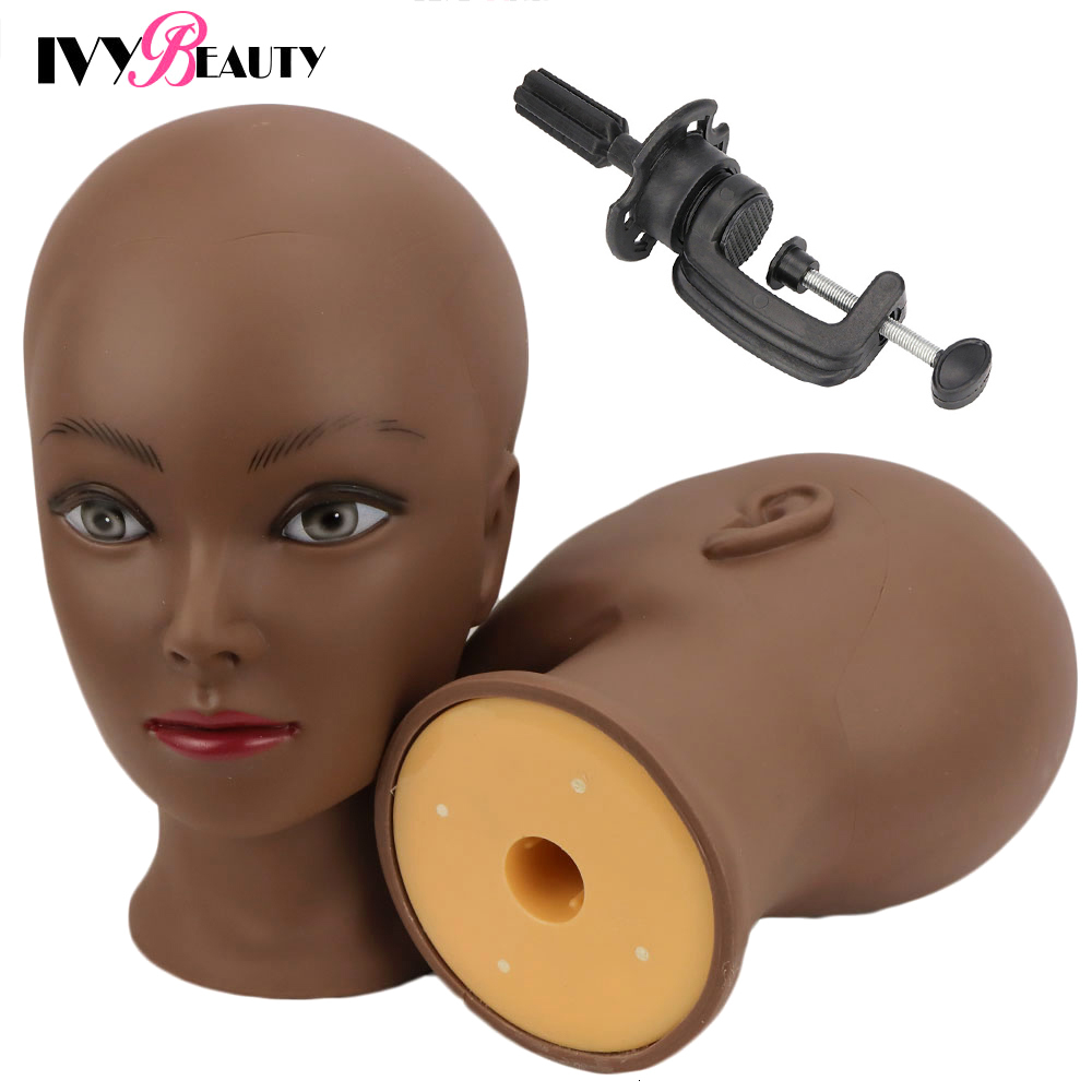 Wig Stand Female Bald Mannequin Head With Stand Holder Cosmetology Practice African Training Manikin Head For Hair Styling Wigs Making 230724