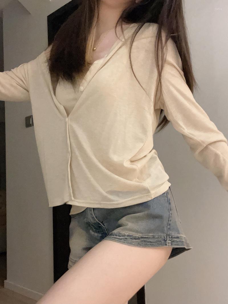 Womens T Shirts Sun Protection Clothes Women Thin Cardigan Air Conditioning Shirt 2023 Summer Style Outside Shawl Long-sleeved Small Top