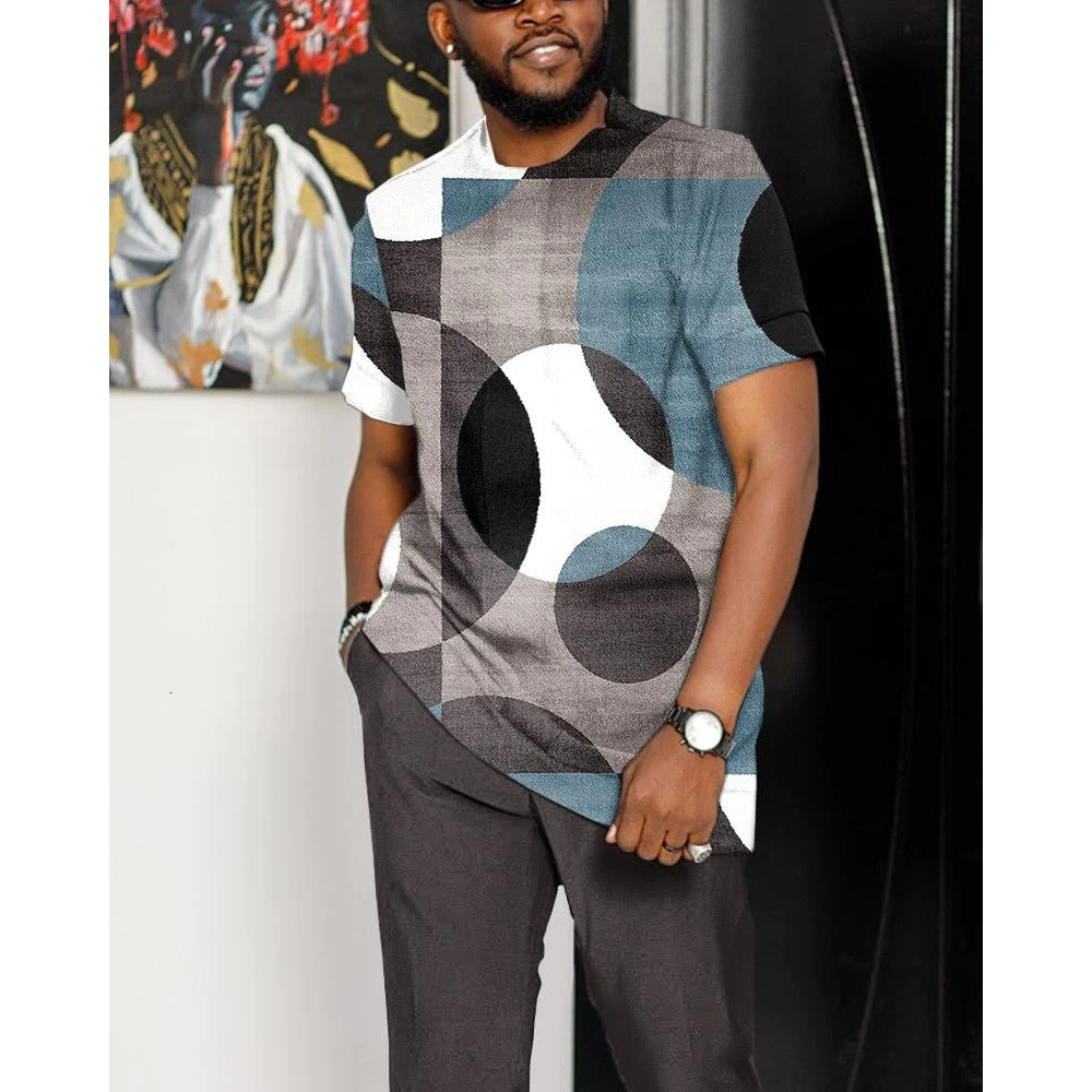 Men's Tracksuits Summer Tracksuit Short Sleeve T ShirtLong Pants 2 Piece Set Men Oversized Clothes Outdoor Joogers Outfit 3D Print Trousers Suit 