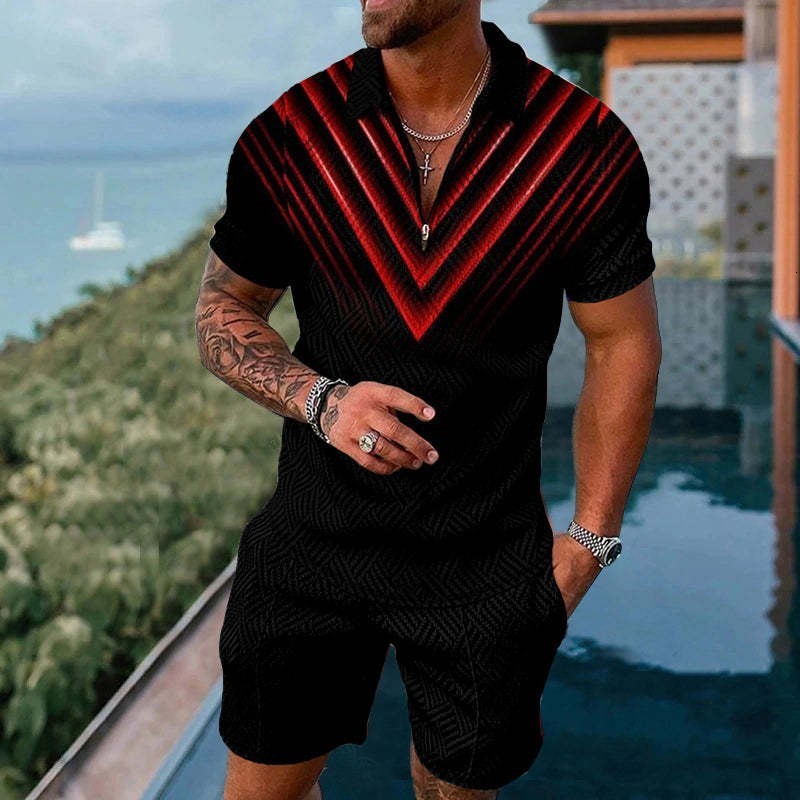 Men s Tracksuits Summer Tracksuit Short Sleeve Polo Shirt Set 3D Print Zipper Lapel T shirt Shorts 2 Pieces Casual Suit Streetwear Outfit 230724