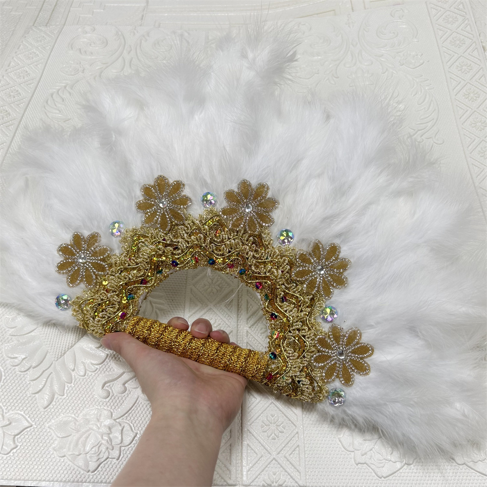 Other Hand Tools 1pcs African Turkey Feather Hand Fan Handmade Fans for Wedding Party Decoration Hand Fan with Stones Hand Held Feather Fan 230724