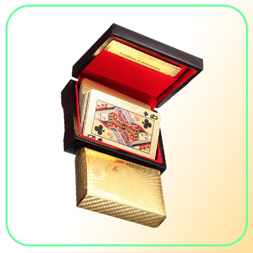 High Quality Special Unusual Gift 24K Carat Gold Foil Plated Poker Playing Card With Wooden Box And Certificate Traditional Editio