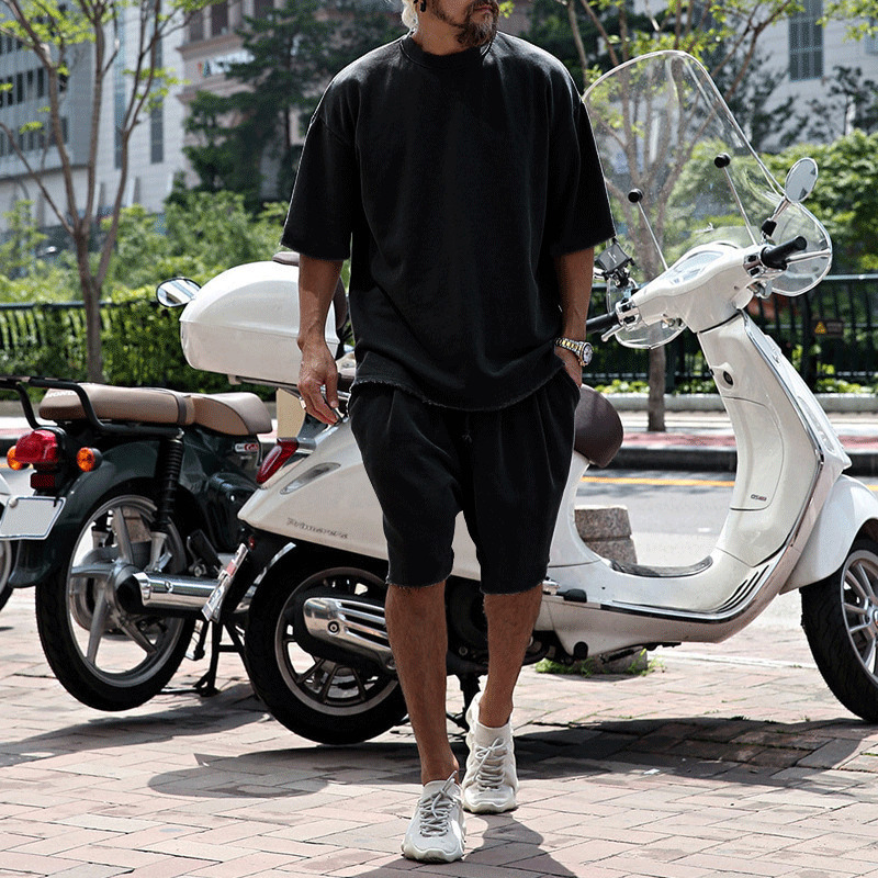 Trendy Men's Summer Tracksuits: Loose Cotton T-Shirts And Shorts For B4