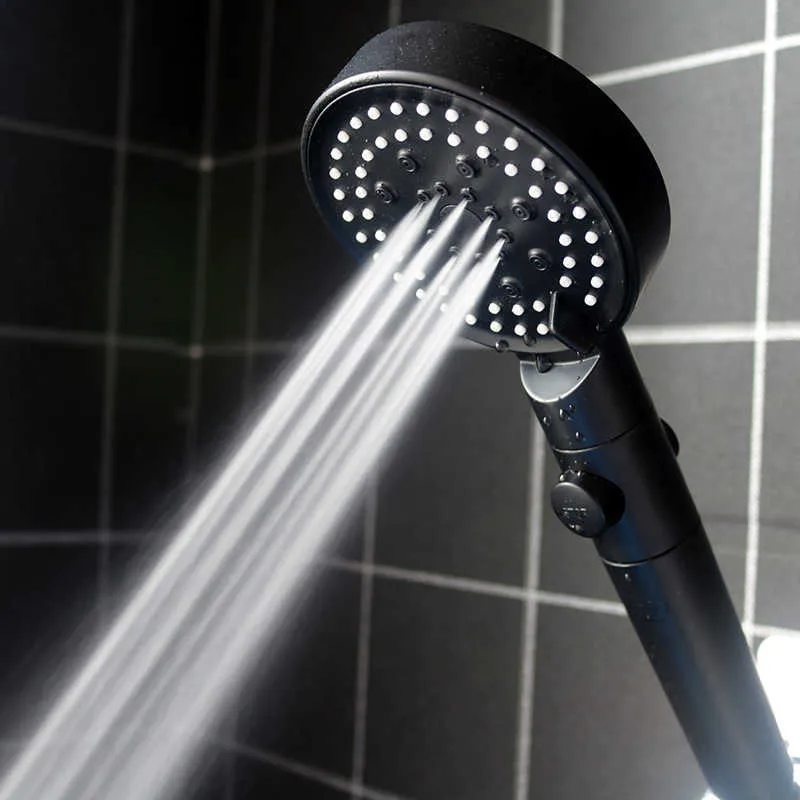 New Shower Head Water Saving Black 5 Mode Adjustable High Pressure Shower One-key Stop Water Massage Eco Shower Bathroom Accessories