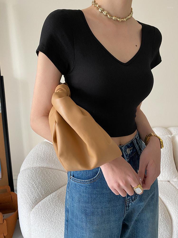 Womens T Shirts Women White Gray Brief Thin Short T-shirt V-Neck Sleeve Slim Fit Fashion Tide Spring Summer O051