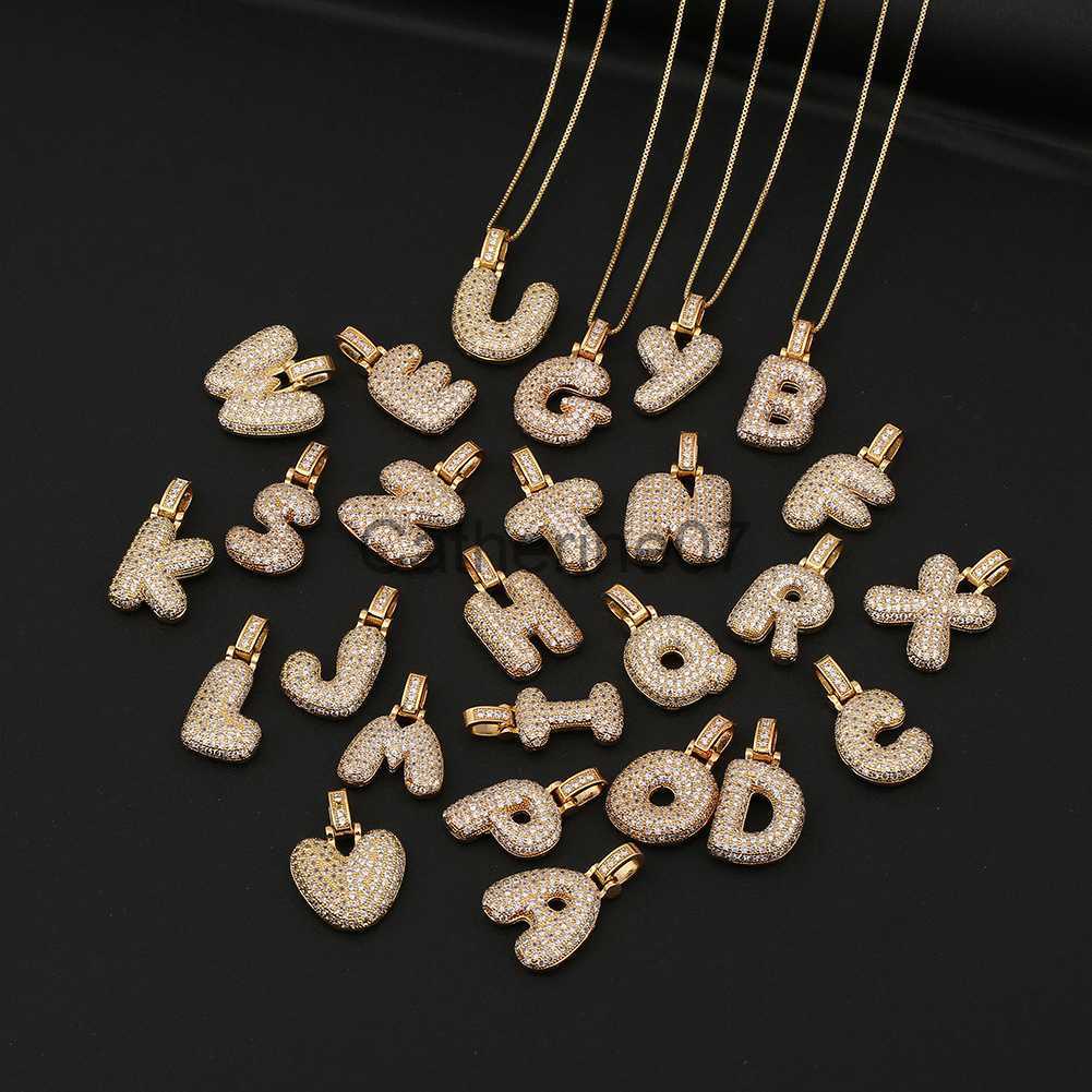 Pendant Necklaces BALLOON LETTER INITIAL PENDANT- Alix Earle Necklace Gold Plated Cubic Zirconia Bubble Letter Necklace Bridesmaid Gifts Initial J2307