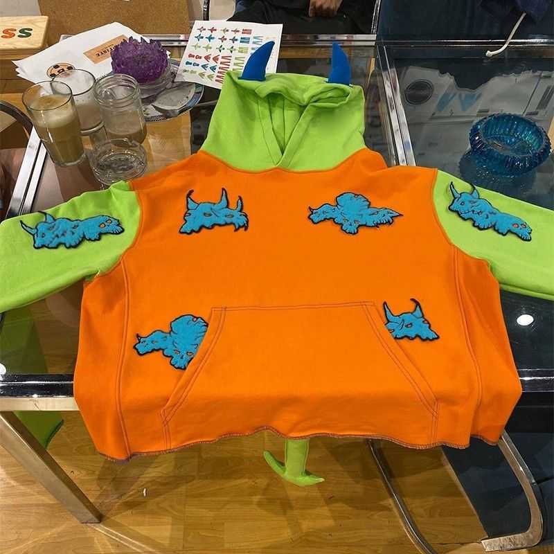 Designer Fashion Clothing Men's Sweatshirts Hoodies Trippie Redd Demons at Play Black Hoodie with Patchwork Oxtail 2023