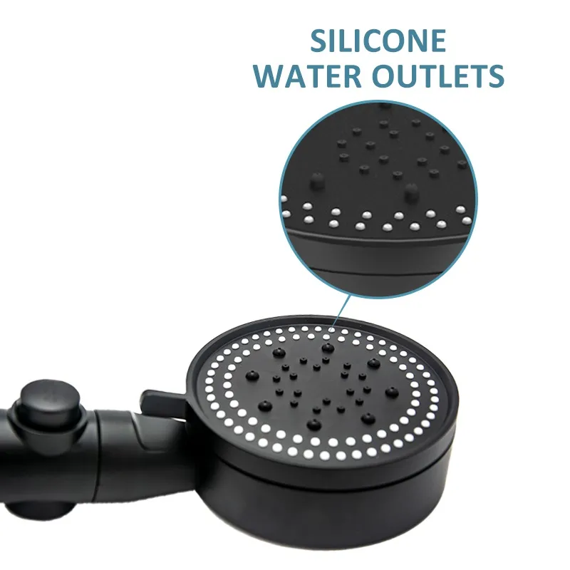 New Shower Head Water Saving Black 5 Mode Adjustable High Pressure Shower One-key Stop Water Massage Eco Shower Bathroom Accessories