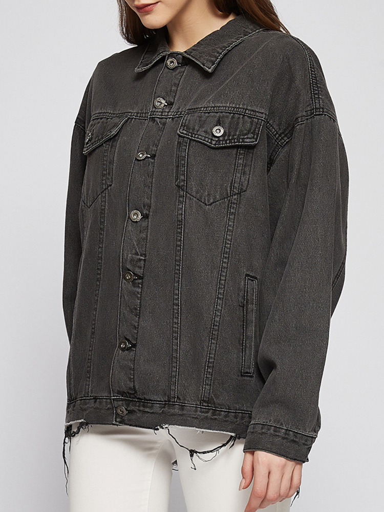 Womens Jackets Women Vintage Loose Frayed Hole Single Breasted Denim Jacket Streetwear Female Spring Autumn Retro Jeans Coat Outwear 230726