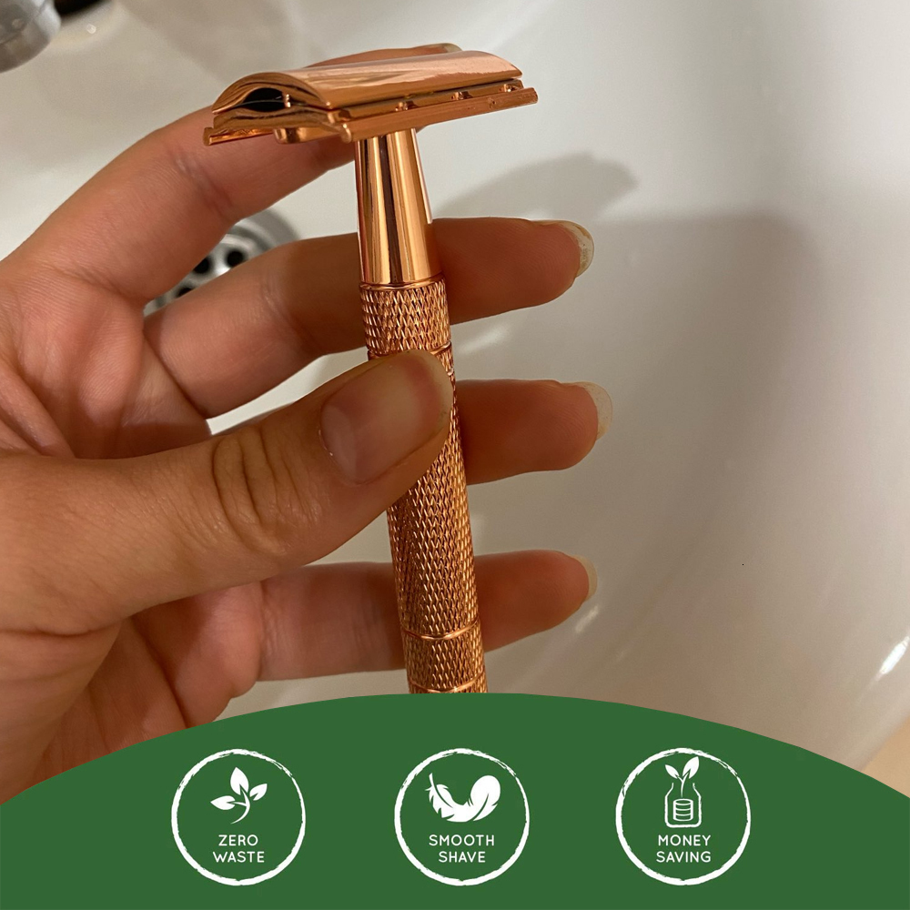 Razors Blades HAWARD Rose Gold Razor Classic Double Edge Safety Razor For Mens Shaving Womens Hair Removal 10 Shaving Blades Manual Shaver 230725