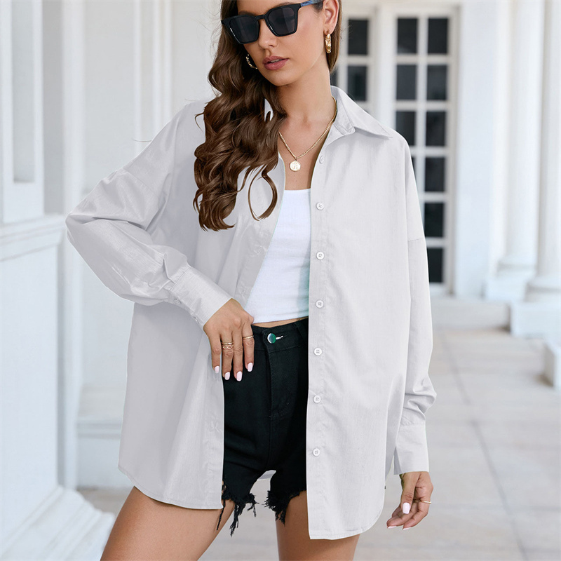 Womens Candy Colors Shirt Women Beautiful Blouses with Collar 2023 Summer Green Button Up Shirts Oversized Long Sleeve Top