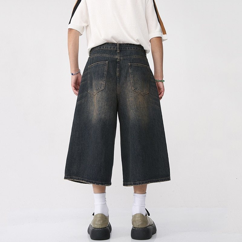 Men's Shorts Y2K Mens Vintage Streetwear Breeches Korean Harajuku Denim Wide Leg Trouser Short Pants Grunge Bermudas Jeans Clothes 230725