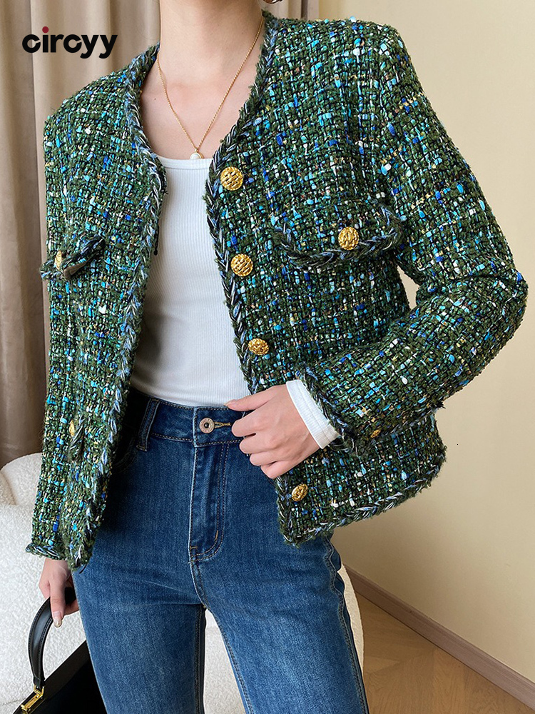 Womens Jackets Circyy Green for Women Fall French Office Lady Single Breasted Long Sleeve Coat Elegant Vintage Chic Crop Coats 230726