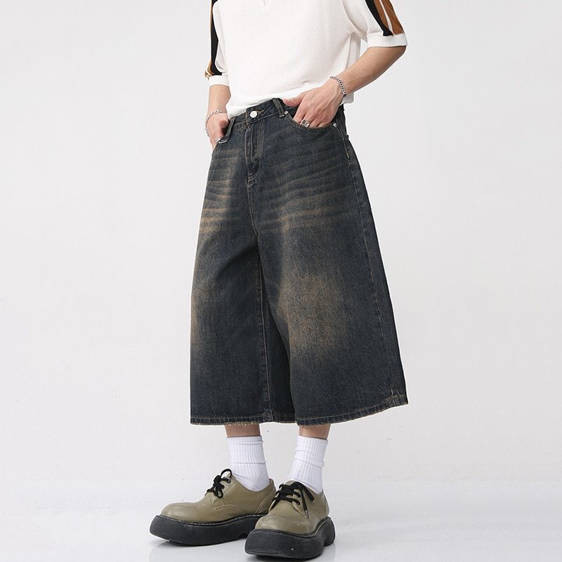 Men's Shorts Y2K Mens Vintage Streetwear Breeches Korean Harajuku Denim Wide Leg Trouser Short Pants Grunge Bermudas Jeans Clothes 230725