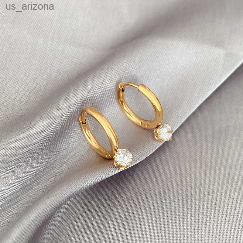 Stainless Steel Minimalist Hoop Earrings Stylish Shiny Cubic Zirconia Earrings Engagement Gift L230620