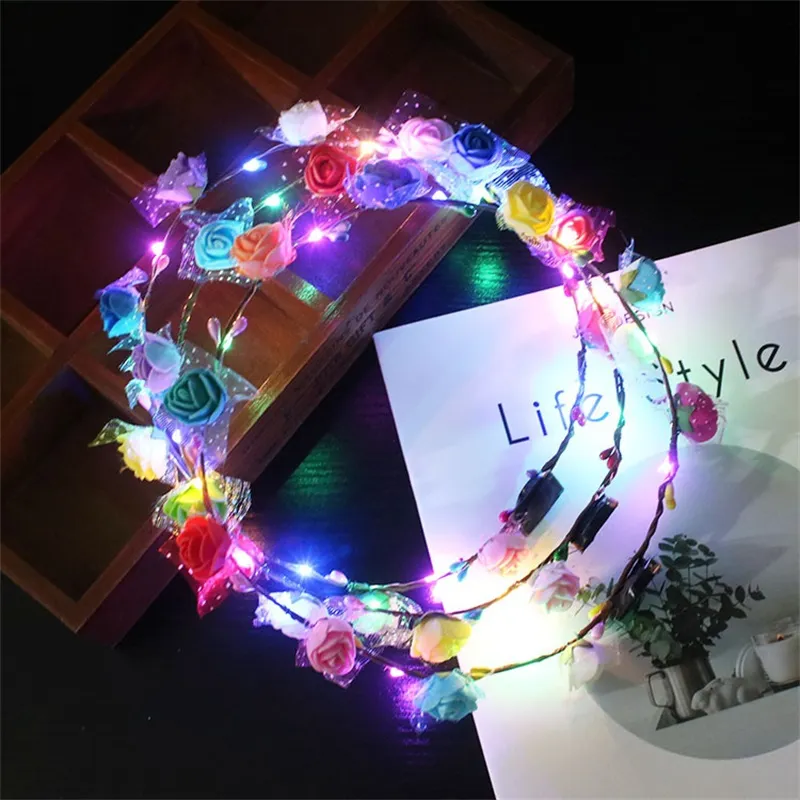 LED Light Up Flower Crown Flashing Garlands Head Band Clasps Floral Head Hoop Fairy Hairband Headwears WeddingZZ
