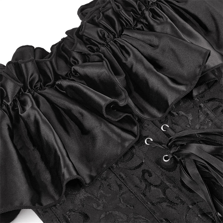 Jacquard Brocade Overbust Corset Top with Off-shoulder Dramatic Ruffle Satin Sleeves Women Fashion Shapewear Corpete Korset
