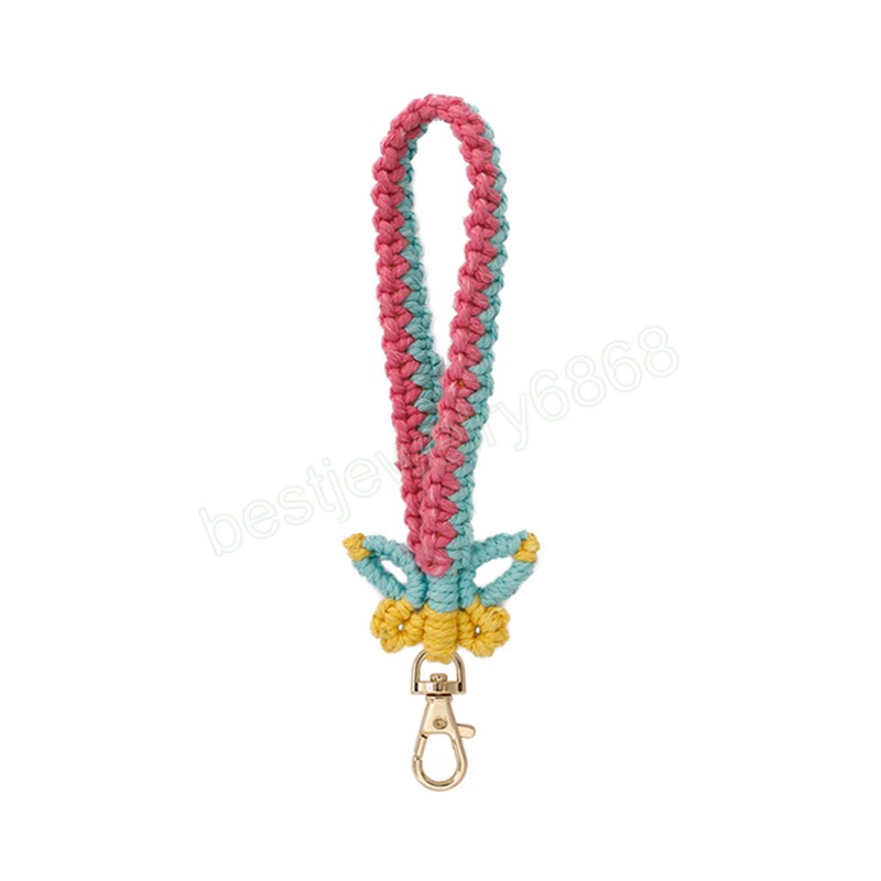 Butterfly Keychain For Women Girls Macrame Handmade Bracelet Tassel Wristlet Strap Keyring Lanyards Boho Hand-woven For Key Car