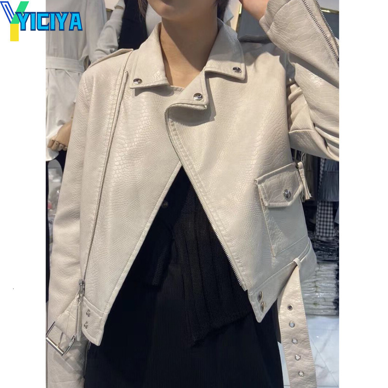 Womens Jackets YICIYA Leather Short Jacket Vintage bomber Women Slim winter Streetwear Female Belt Zipper Moto Biker Coat Outwear jackets 230726