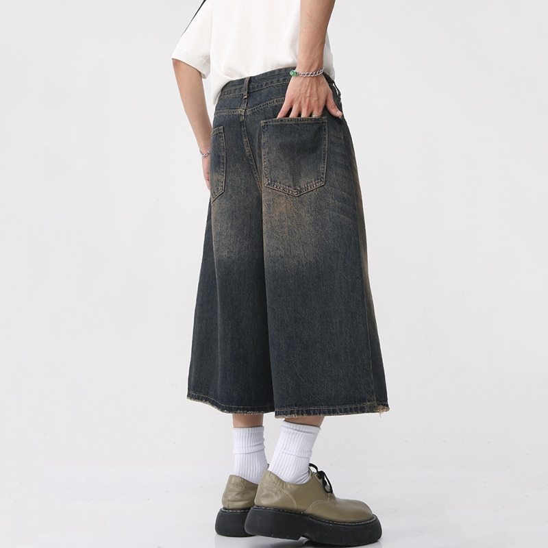 Men's Shorts Y2K Mens Vintage Streetwear Breeches Korean Harajuku Denim Wide Leg Trouser Short Pants Grunge Bermudas Jeans Clothes 230725