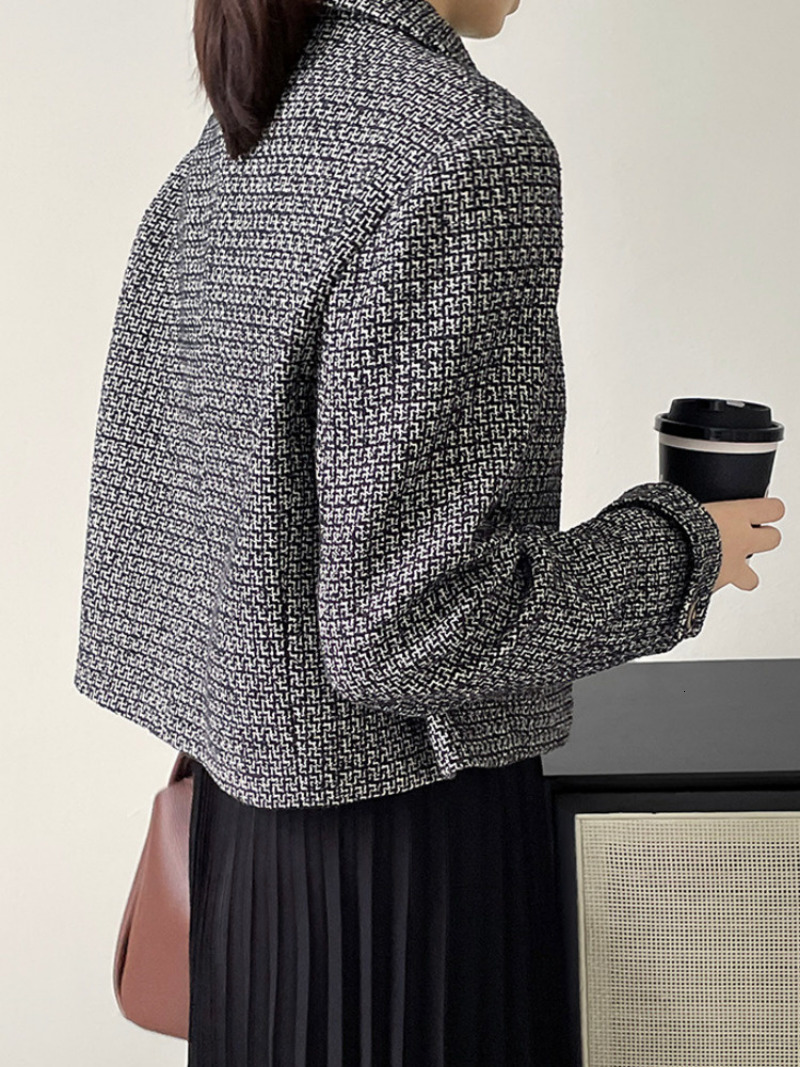 Womens Jackets Komiyama Contrast Plaid Woman Lapel Long Sleeve Jaquetas Single Breasted Chaqueta Mujer Autumn Small Fragrance Coats 230726