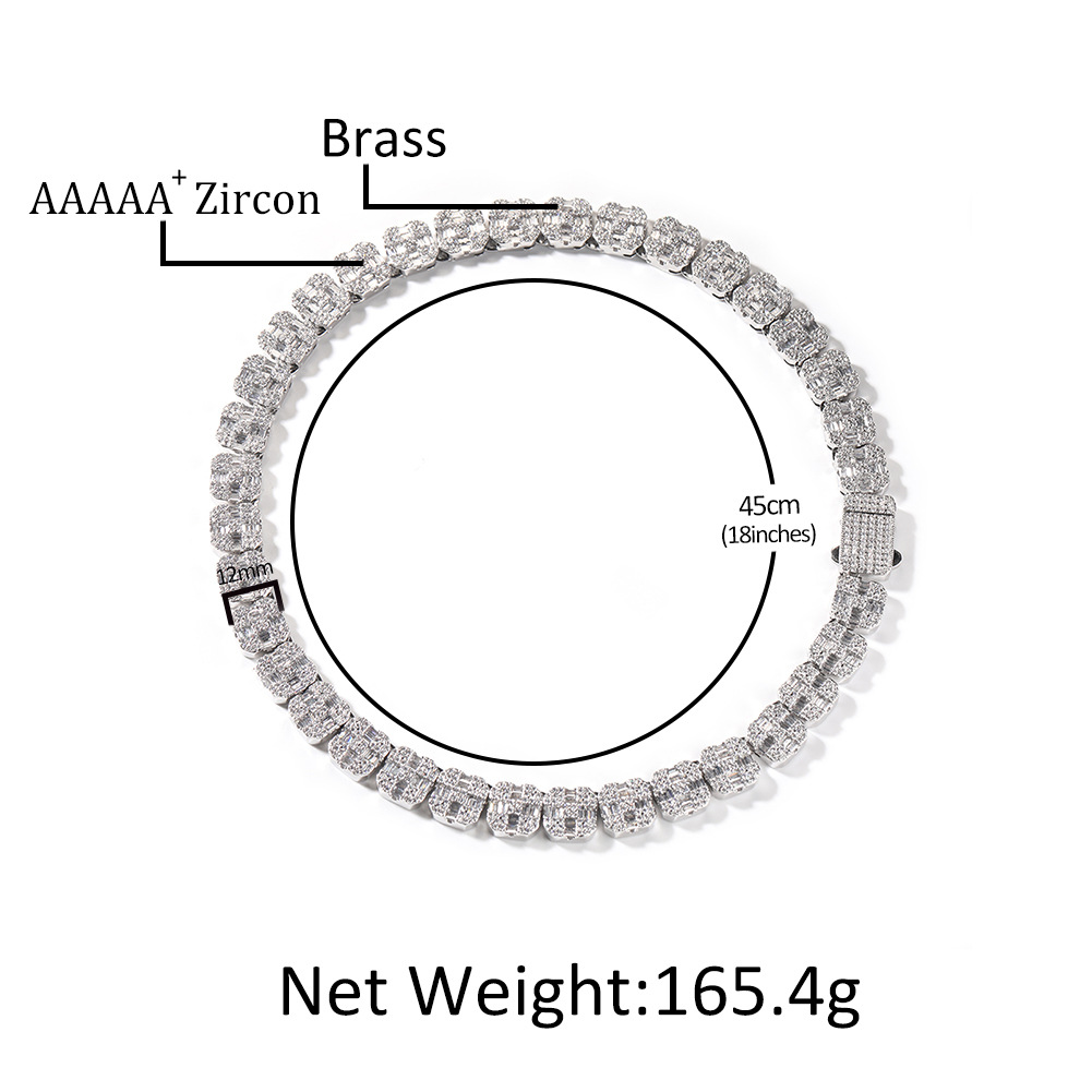 12mm Hip Hop Rock Candy Chain Mens Necklace Bling T Zircon Cross 18k Gold Chain