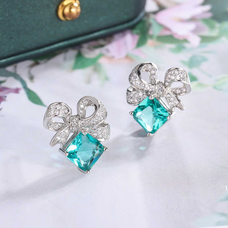 Beautiful 925 Silver Earrings for Women's Shiny Green AAAA Zircon Earrings Stylish Geometric Jewelry Party Earrings L230620